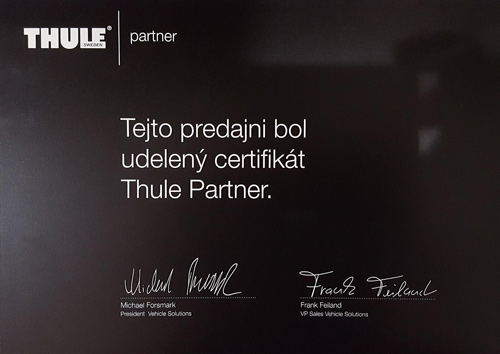 Certifikat THULE PARTNER